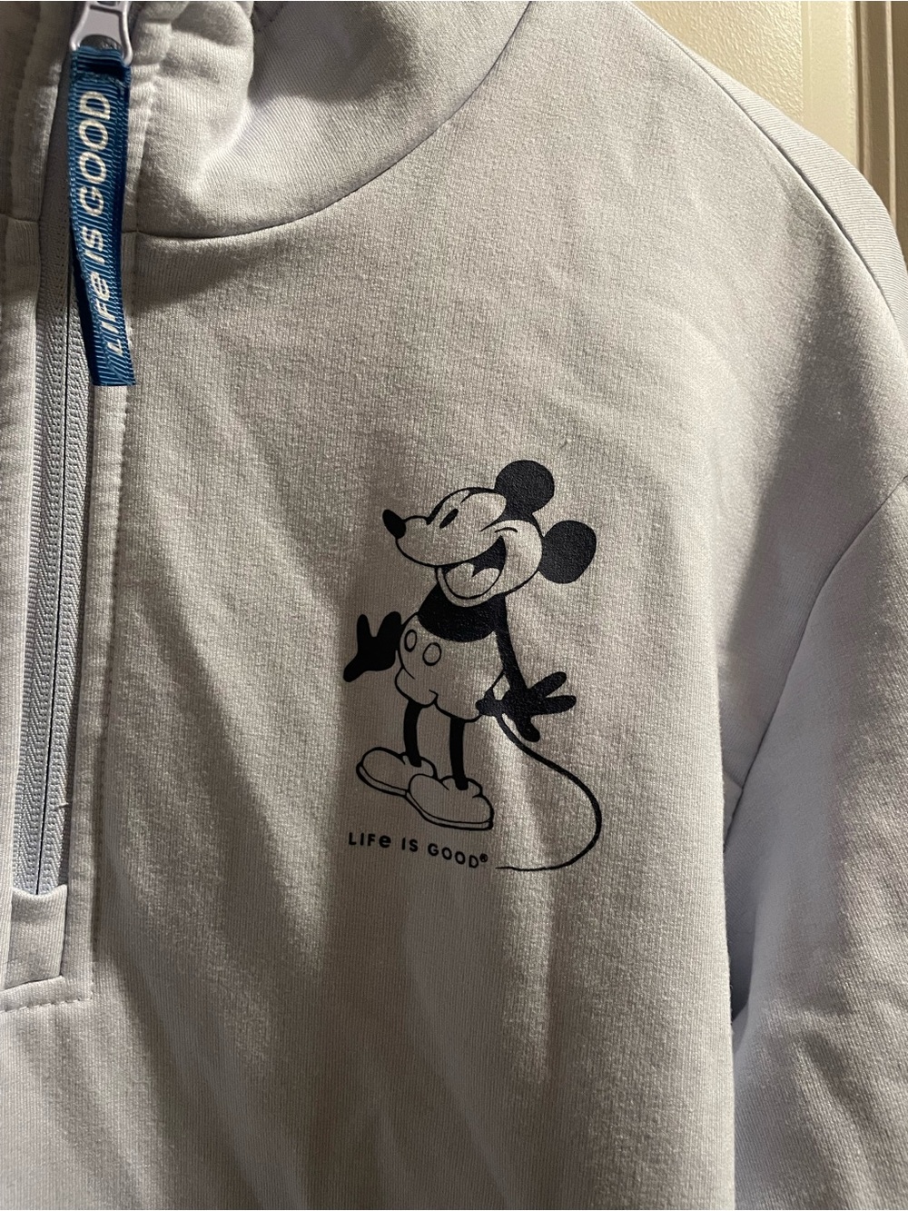 Disney Life Is Good Active Light Blue Mickey Mouse Half-Zip Pullover Sweatshirt - Picture 3 of 6